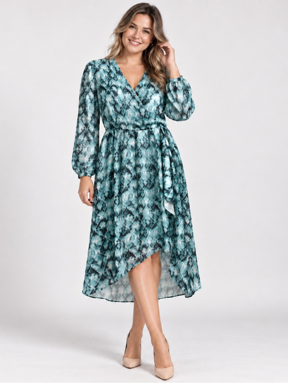 BOSS by Hugo Boss C-Divanta Abstract Print V-Neck Midi Dress NWT Size M